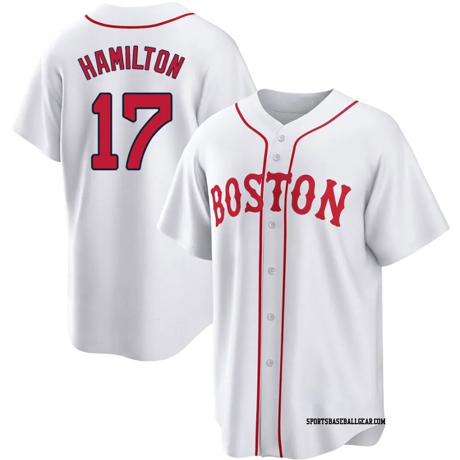 David Hamilton Men's Boston Red Sox White Replica 2021 Patriots' Day Jersey