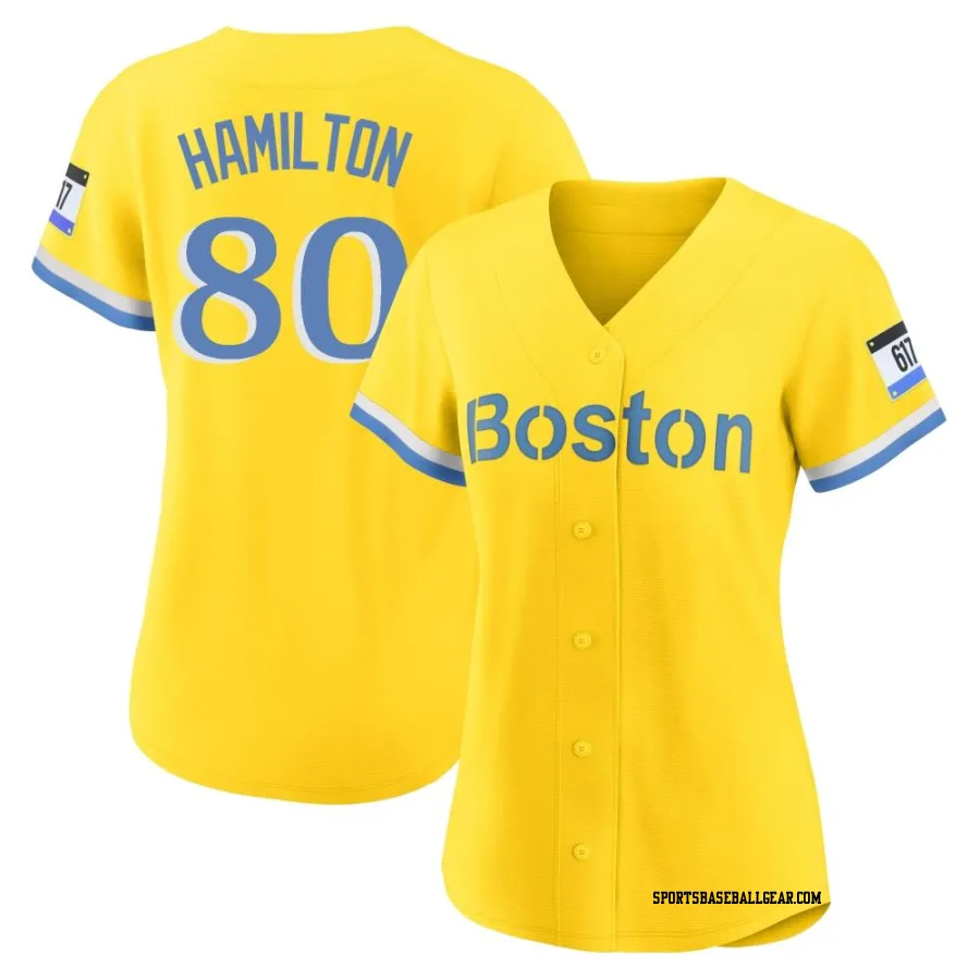 David Hamilton Women's Boston Red Sox Gold/Light Authentic Blue 2021 City Connect Player Jersey