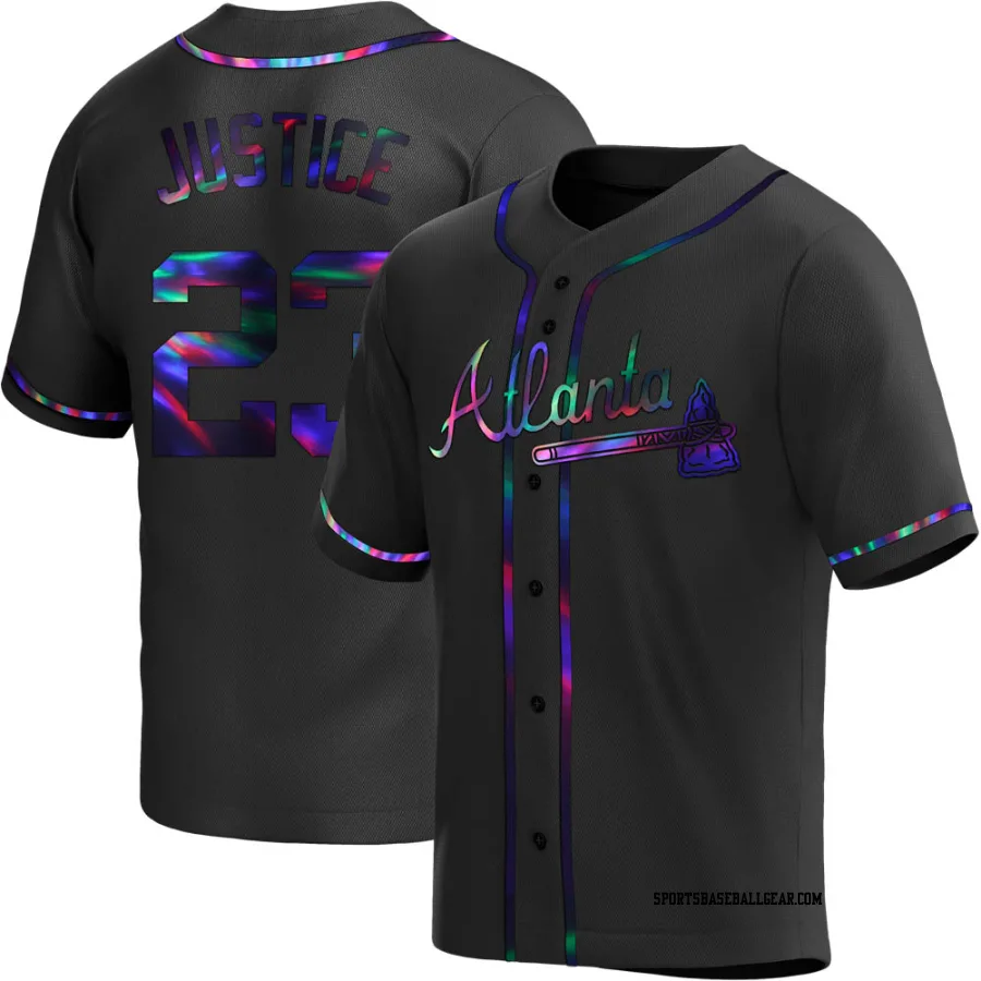 David Justice Men's Atlanta Braves Black Holographic Replica Alternate Jersey