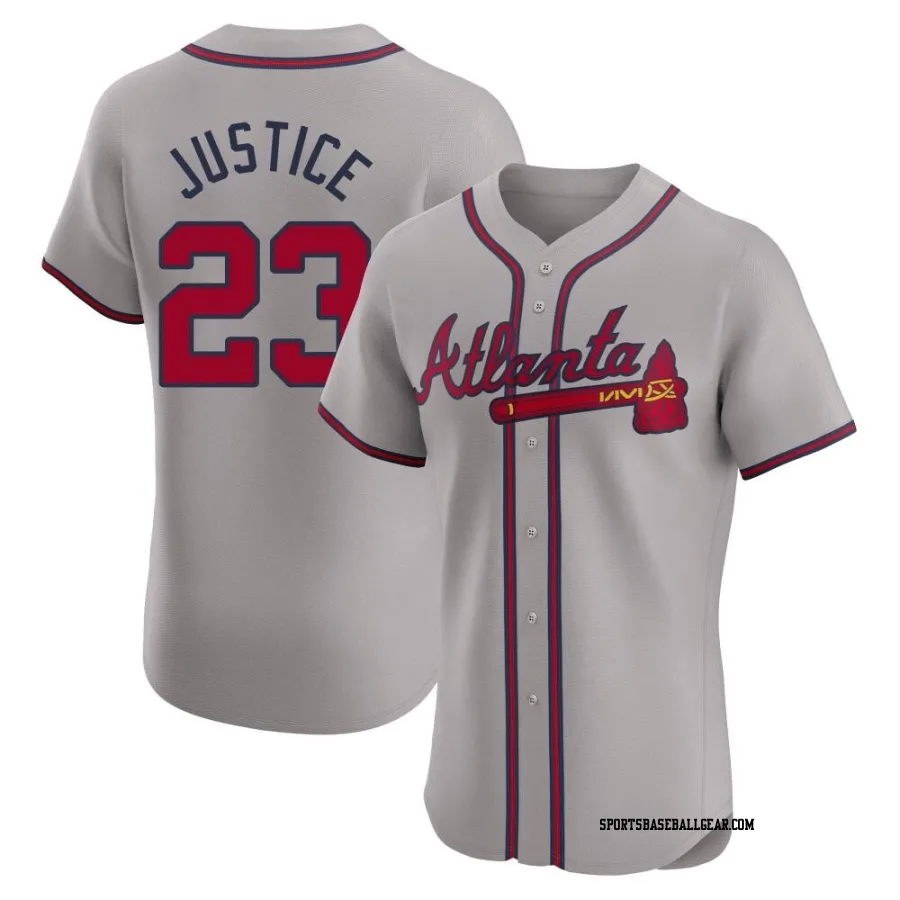 David Justice Men's Atlanta Braves Gray Elite Road Jersey