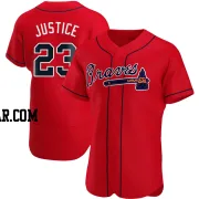 David Justice Men's Atlanta Braves Red Authentic Alternate Jersey