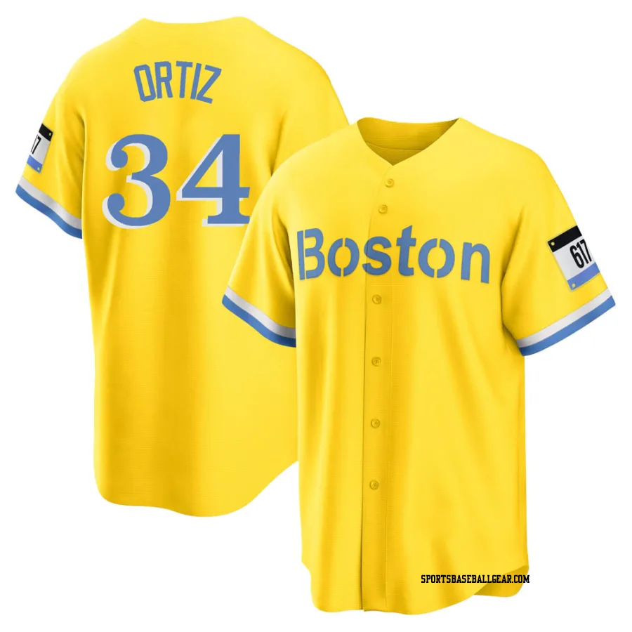 David Ortiz Men's Boston Red Sox Gold/Light Replica Blue 2021 City Connect Player Jersey