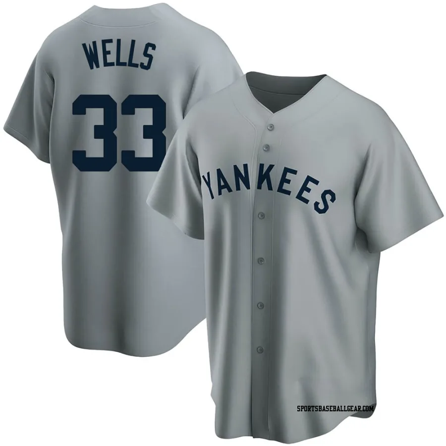 David Wells Men's New York Yankees Gray Replica Road Cooperstown Collection Jersey