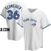 Davis Schneider Men's Toronto Blue Jays White Replica Home Jersey