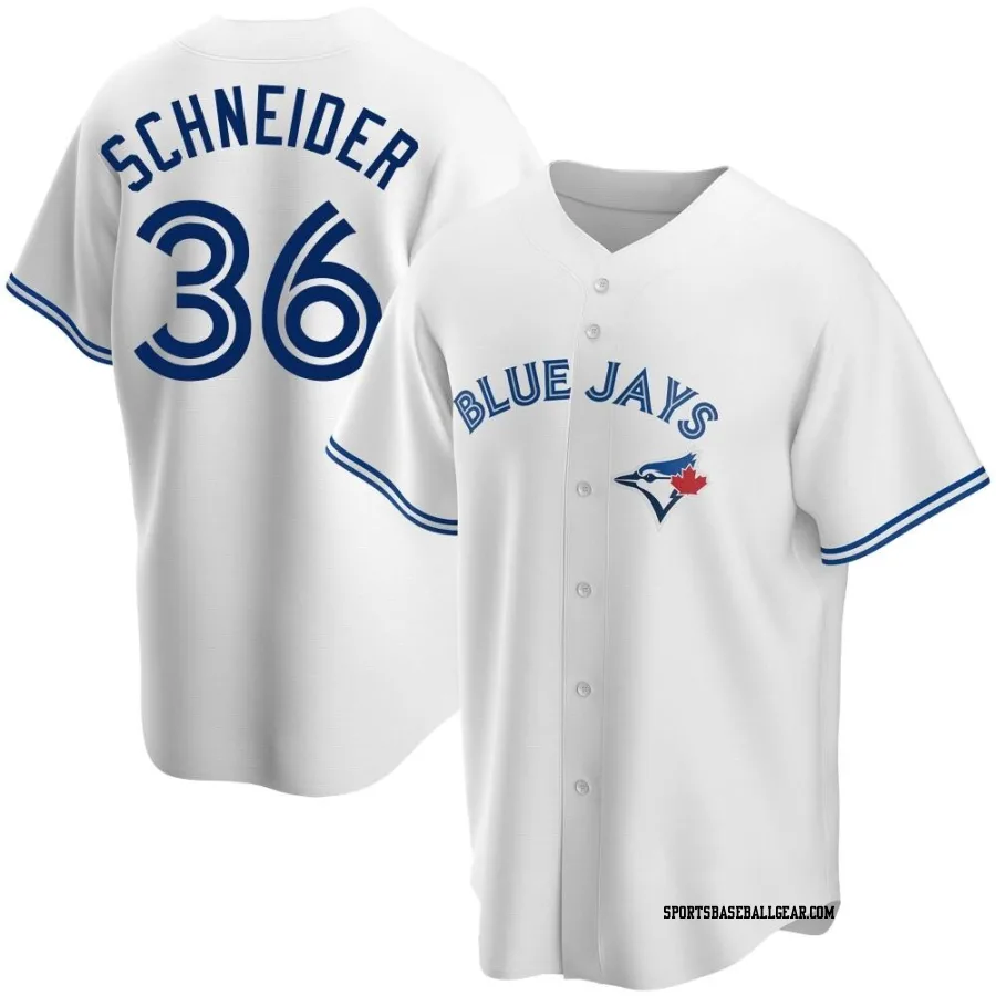 Davis Schneider Men's Toronto Blue Jays White Replica Home Jersey