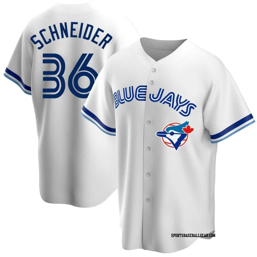 Davis Schneider Youth Toronto Blue Jays White Replica Home Cooperstown Collection Jersey