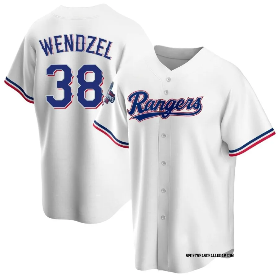 Davis Wendzel Men's Texas Rangers White Replica Home 2023 World Series Champions Jersey