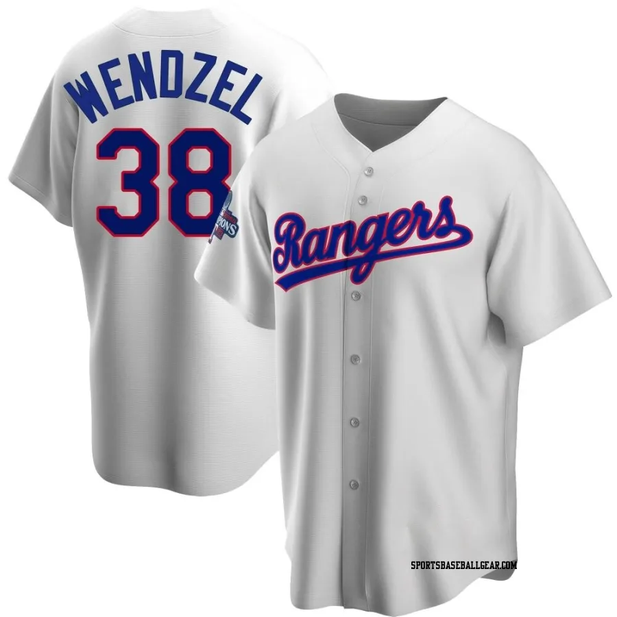 Davis Wendzel Youth Texas Rangers White Replica Home Cooperstown Collection 2023 World Series Champions Jersey