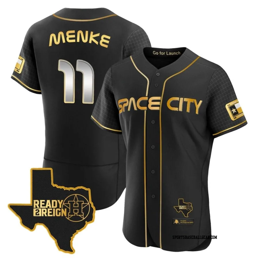 Denis Menke Men's Houston Astros Black/Gold Authentic 2023 Space City Ready 2 Reign Flex Base Jersey