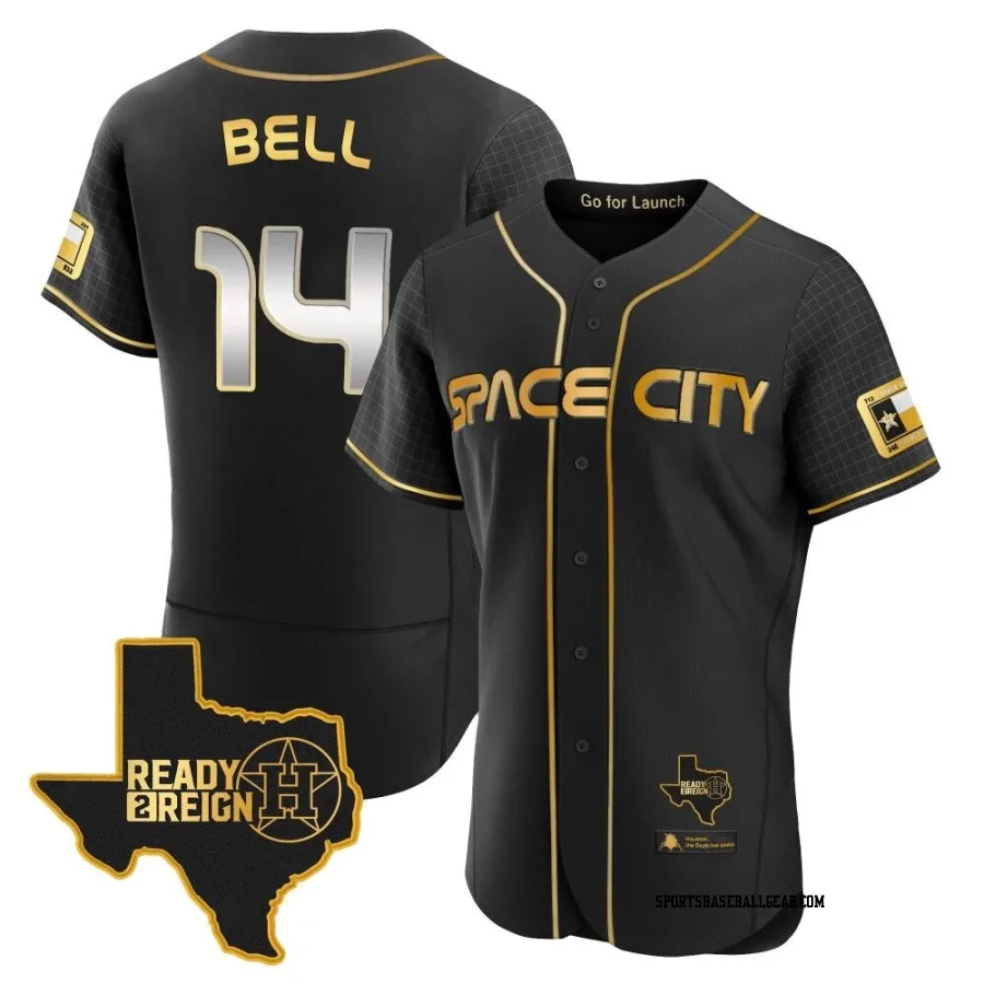 Derek Bell Men's Houston Astros Black/Gold Authentic 2023 Space City Ready 2 Reign Flex Base Jersey