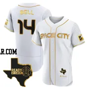 Derek Bell Men's Houston Astros White/Gold Authentic 2023 Space City Ready 2 Reign Flex Base Jersey