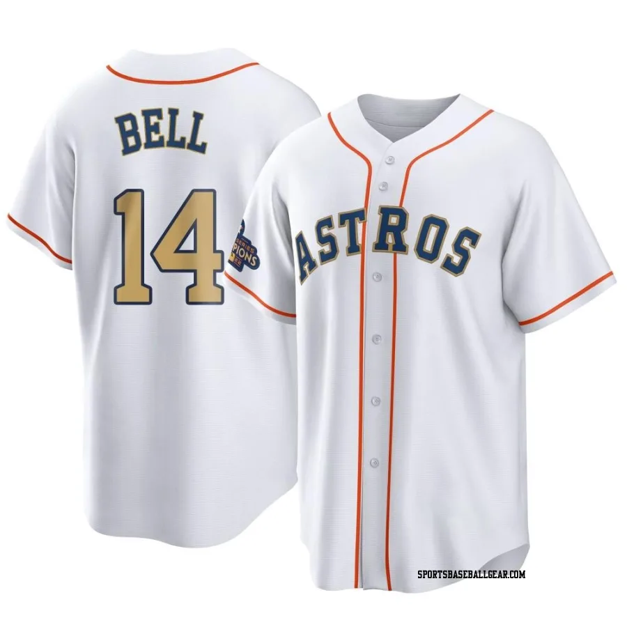 Derek Bell Youth Houston Astros Gold Replica White 2023 Collection Jersey