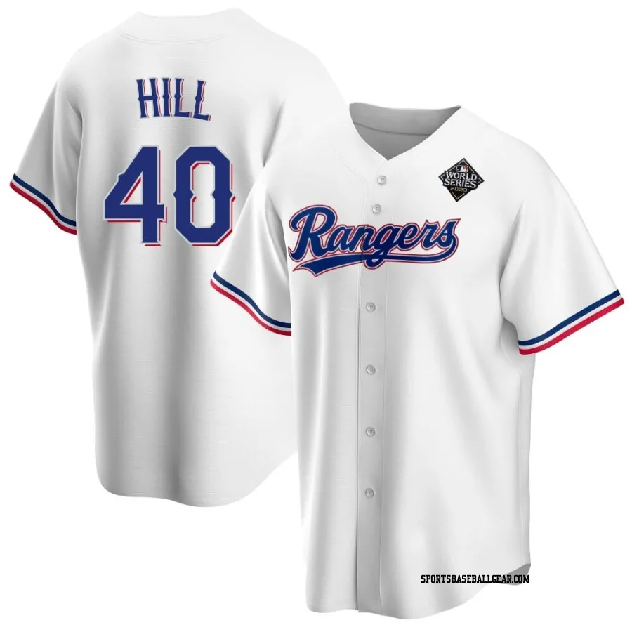 Derek Hill Men's Texas Rangers White Replica Home 2023 World Series Jersey