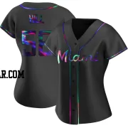 Derek Hill Women's Miami Marlins Black Holographic Replica Alternate Jersey