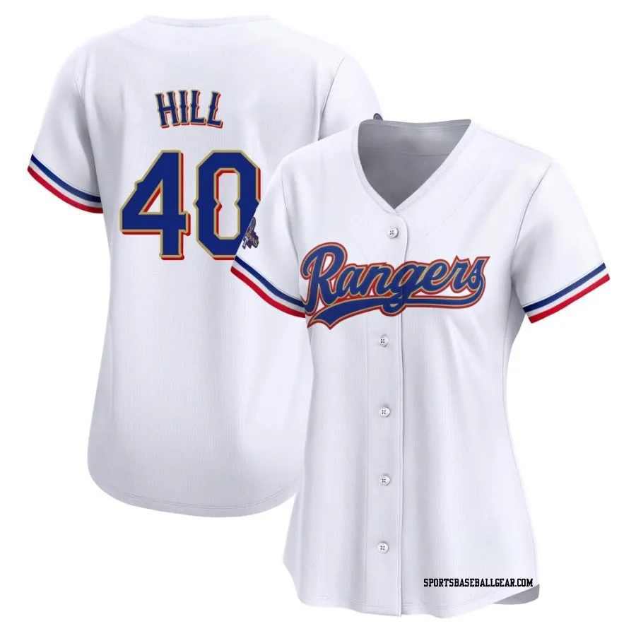 Derek Hill Women's Texas Rangers Gold Limited White 2024 Collection Jersey