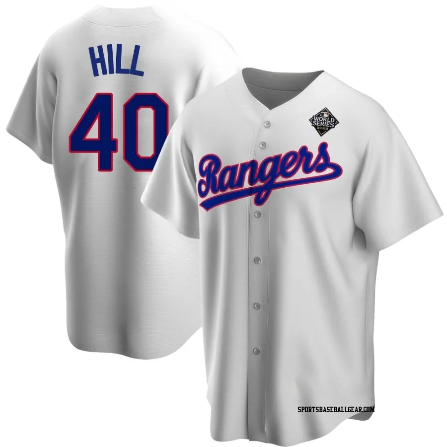 Derek Hill Youth Texas Rangers White Replica Home Cooperstown Collection 2023 World Series Jersey