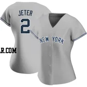 Derek Jeter Women's New York Yankees Gray Authentic Road Name Jersey