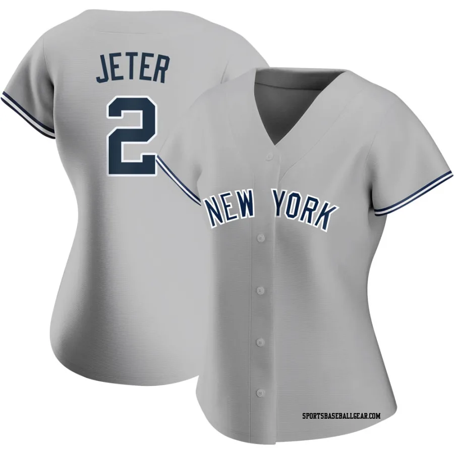 Derek Jeter Women's New York Yankees Gray Replica Road Name Jersey