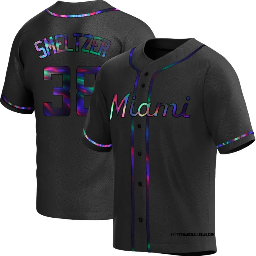 Devin Smeltzer Men's Miami Marlins Black Holographic Replica Alternate Jersey