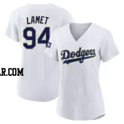 Dinelson Lamet Women's Los Angeles Dodgers White/Gold Authentic 2021 Gold Program Player Jersey