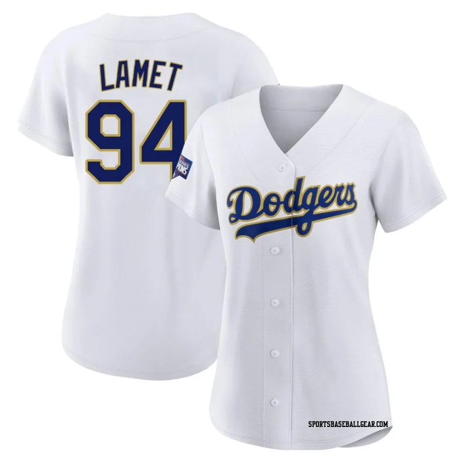 Dinelson Lamet Women's Los Angeles Dodgers White/Gold Authentic 2021 Gold Program Player Jersey