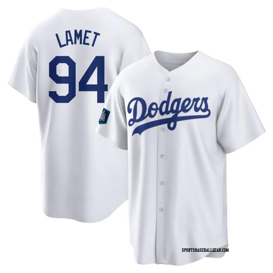 Dinelson Lamet Youth Los Angeles Dodgers White Replica 2024 World Tour Seoul Series Home Jersey