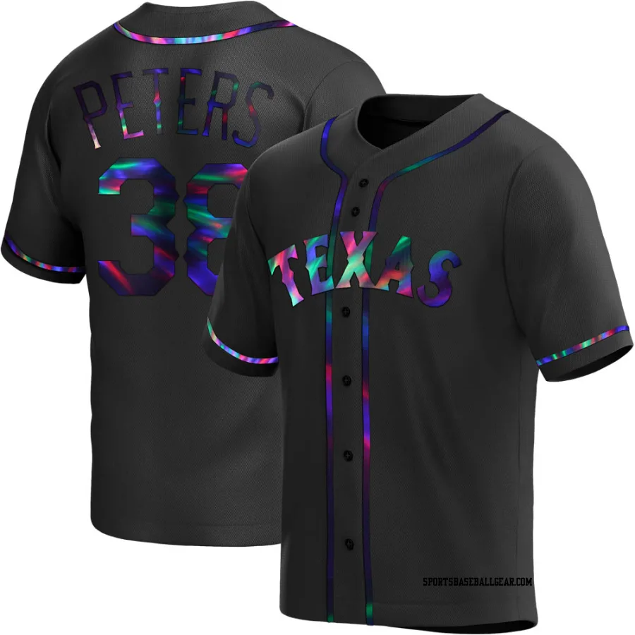 DJ Peters Men's Texas Rangers Black Holographic Replica Alternate Jersey