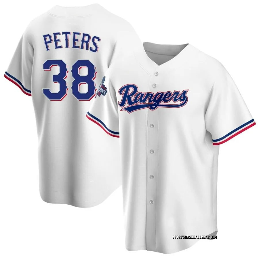 DJ Peters Men's Texas Rangers White Replica Home 2023 World Series Champions Jersey