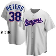 DJ Peters Men's Texas Rangers White Replica Home Cooperstown Collection 2023 World Series Champions Jersey