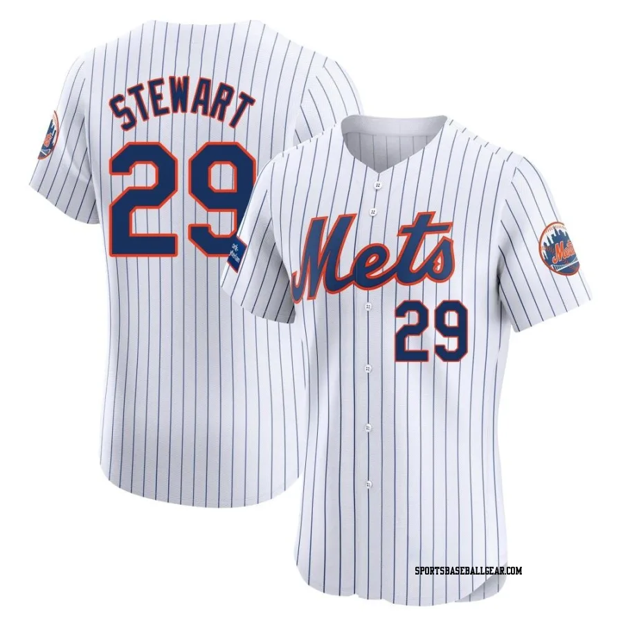 DJ Stewart Men's New York Mets White Elite Home Patch Jersey