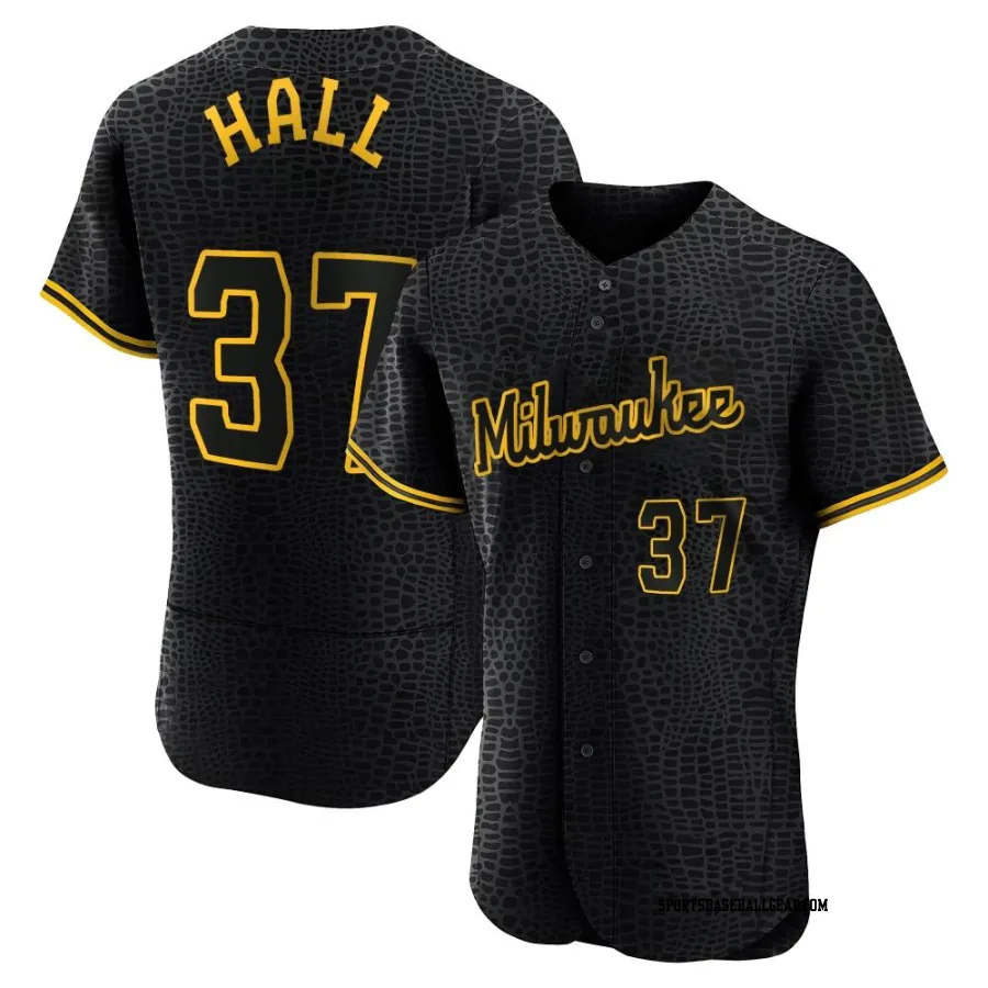 DL Hall Men's Milwaukee Brewers Black Authentic Snake Skin City Jersey