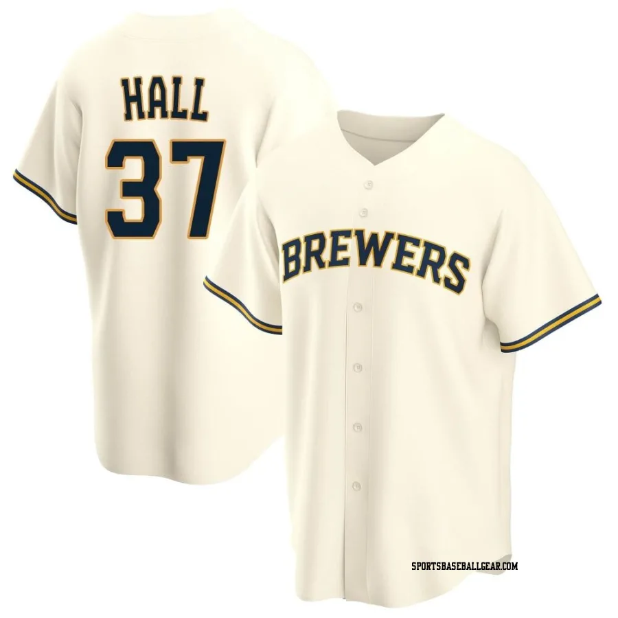 DL Hall Men's Milwaukee Brewers Cream Replica Home Jersey