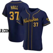 DL Hall Men's Milwaukee Brewers Navy Authentic Alternate Jersey