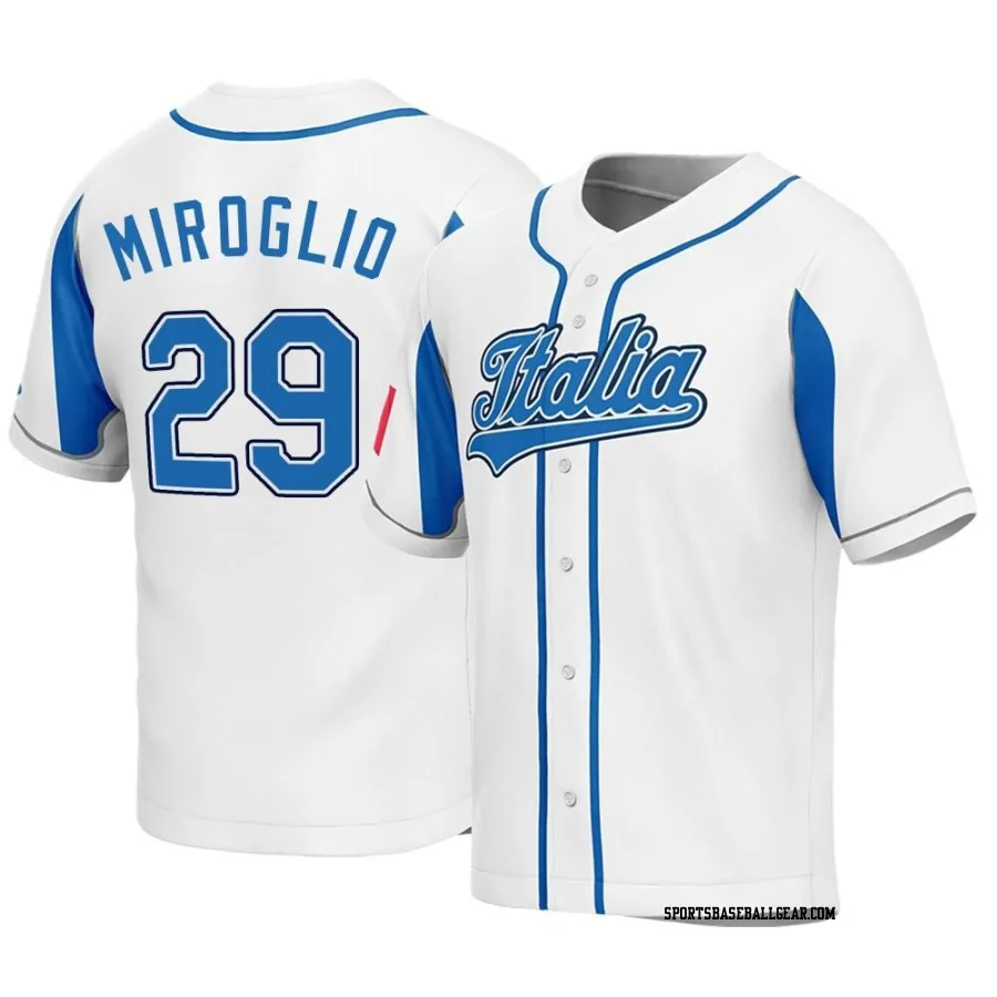 Dominic Miroglio Youth Italy Baseball White Replica 2023 World Baseball Classic Jersey