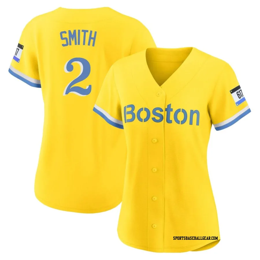 Dominic Smith Women's Boston Red Sox Gold/Light Authentic Blue 2021 City Connect Player Jersey