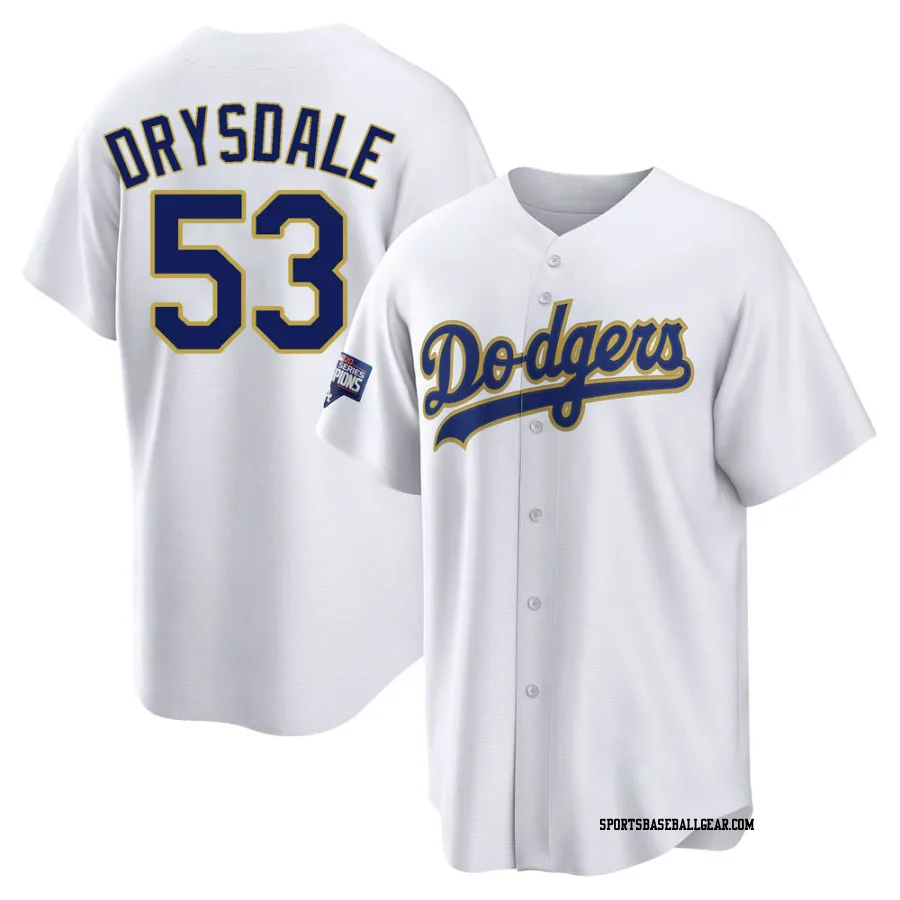 Don Drysdale Men's Los Angeles Dodgers White/Gold Replica 2021 Gold Program Player Jersey