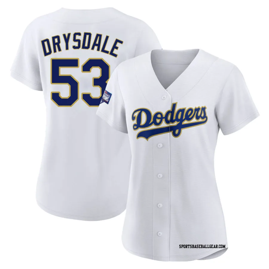 Don Drysdale Women's Los Angeles Dodgers White/Gold Replica 2021 Gold Program Player Jersey