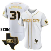 Don Larsen Men's Houston Astros White/Gold Authentic 2023 Space City Ready 2 Reign Flex Base Jersey