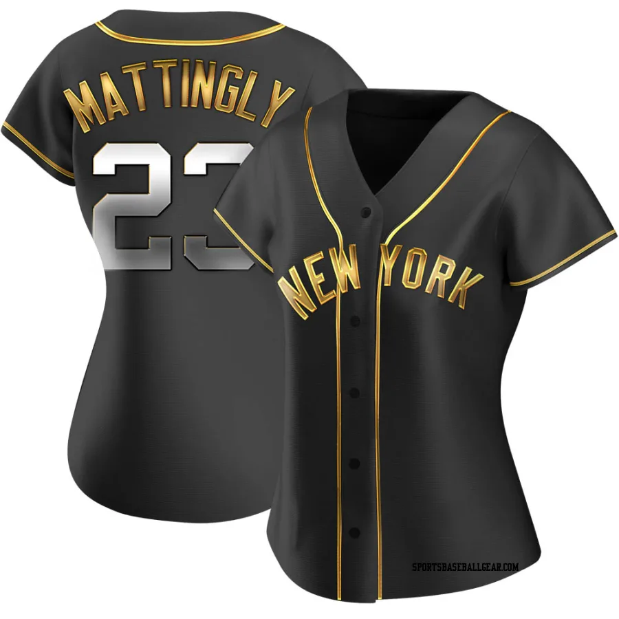 Don Mattingly Women's New York Yankees Black Golden Replica Alternate Jersey