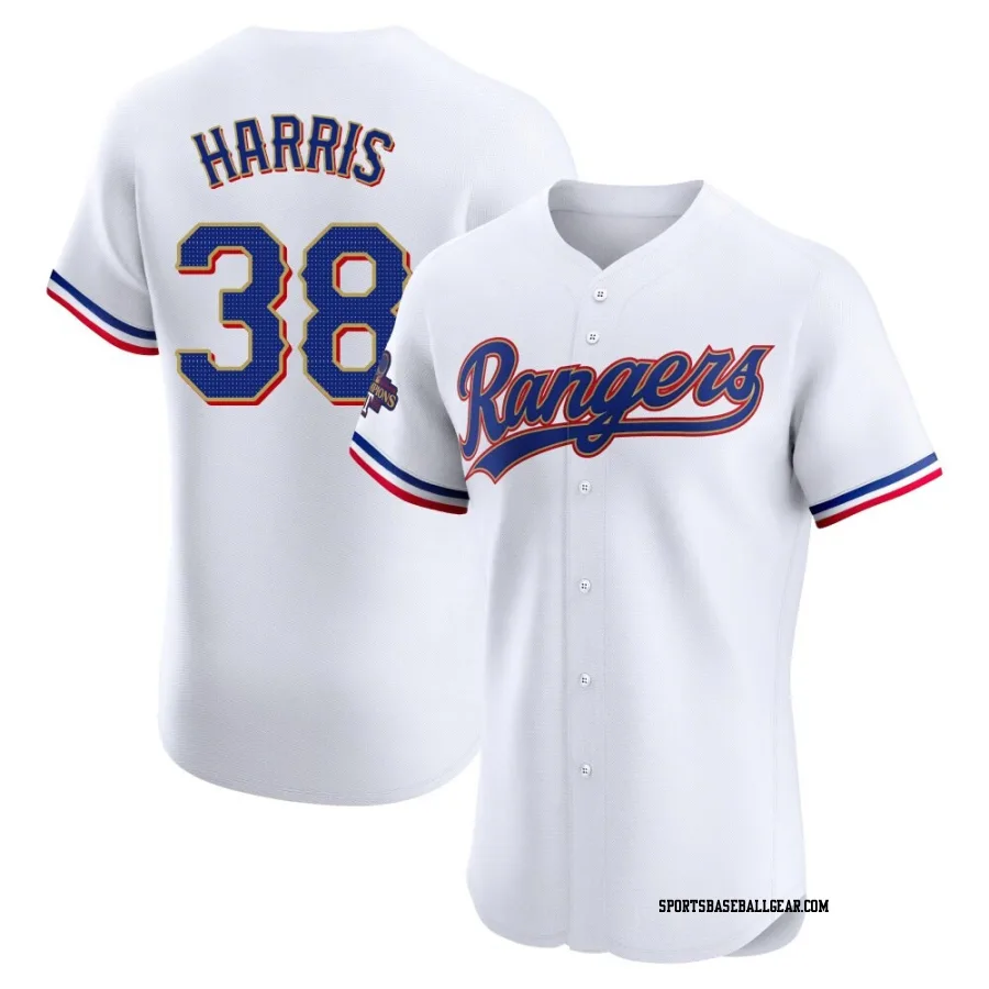 Dustin Harris Men's Texas Rangers Gold Elite White 2024 Collection Jersey