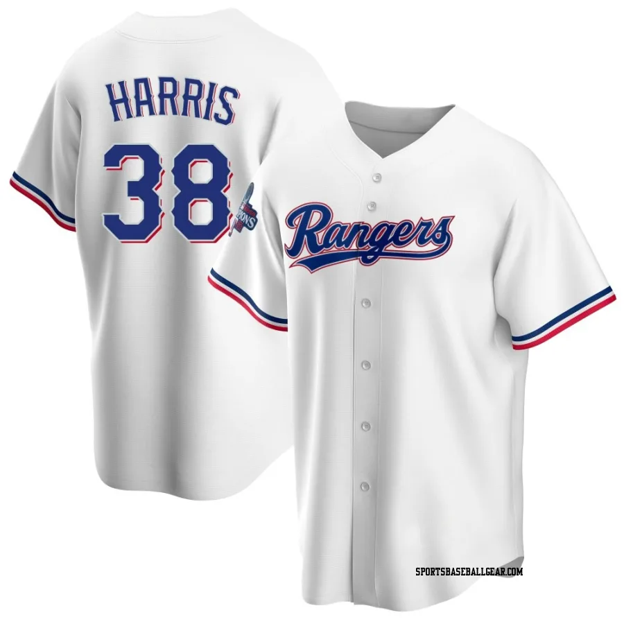 Dustin Harris Men's Texas Rangers White Replica Home 2023 World Series Champions Jersey