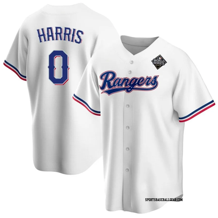 Dustin Harris Men's Texas Rangers White Replica Home 2023 World Series Jersey