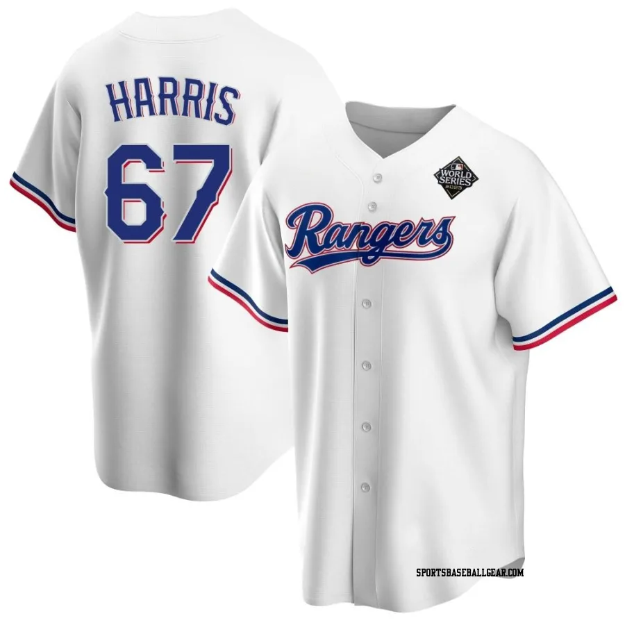 Dustin Harris Men's Texas Rangers White Replica Home 2023 World Series Jersey