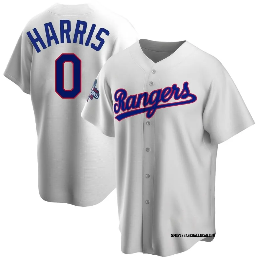 Dustin Harris Men's Texas Rangers White Replica Home Cooperstown Collection 2023 World Series Champions Jersey