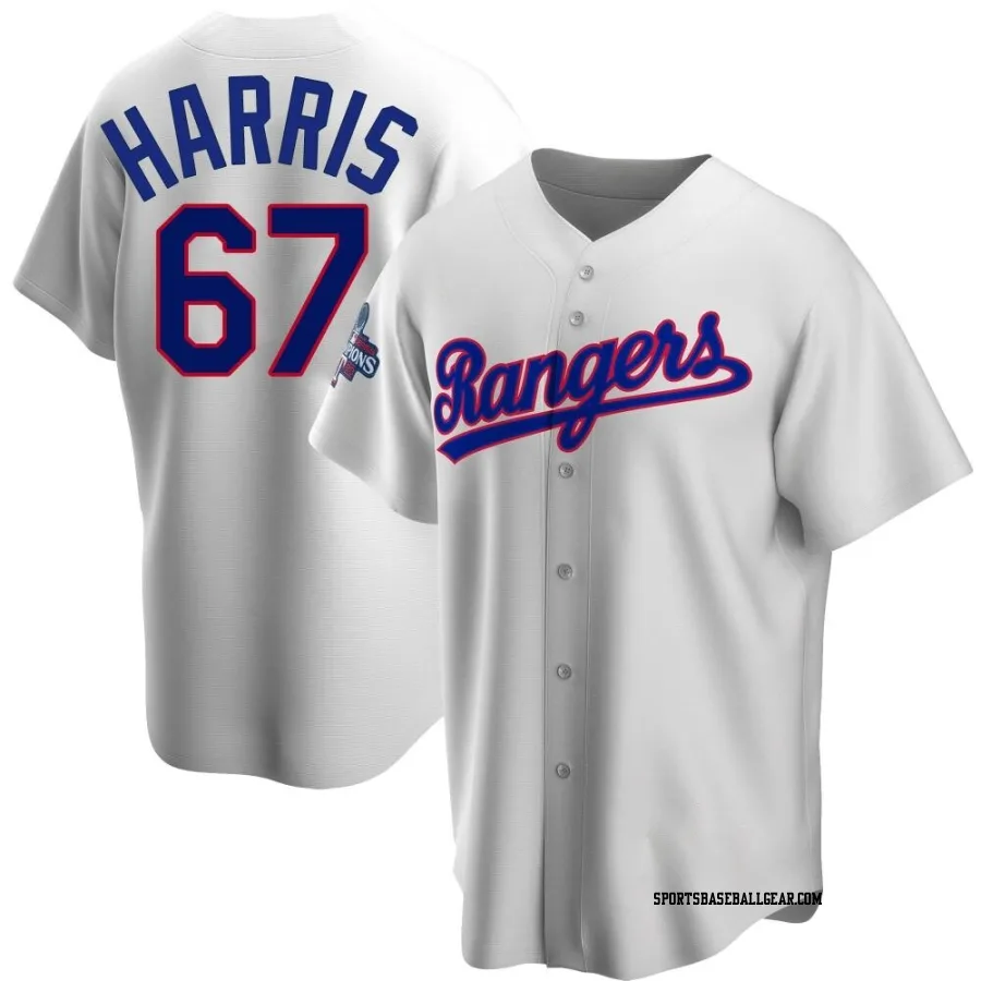 Dustin Harris Men's Texas Rangers White Replica Home Cooperstown Collection 2023 World Series Champions Jersey