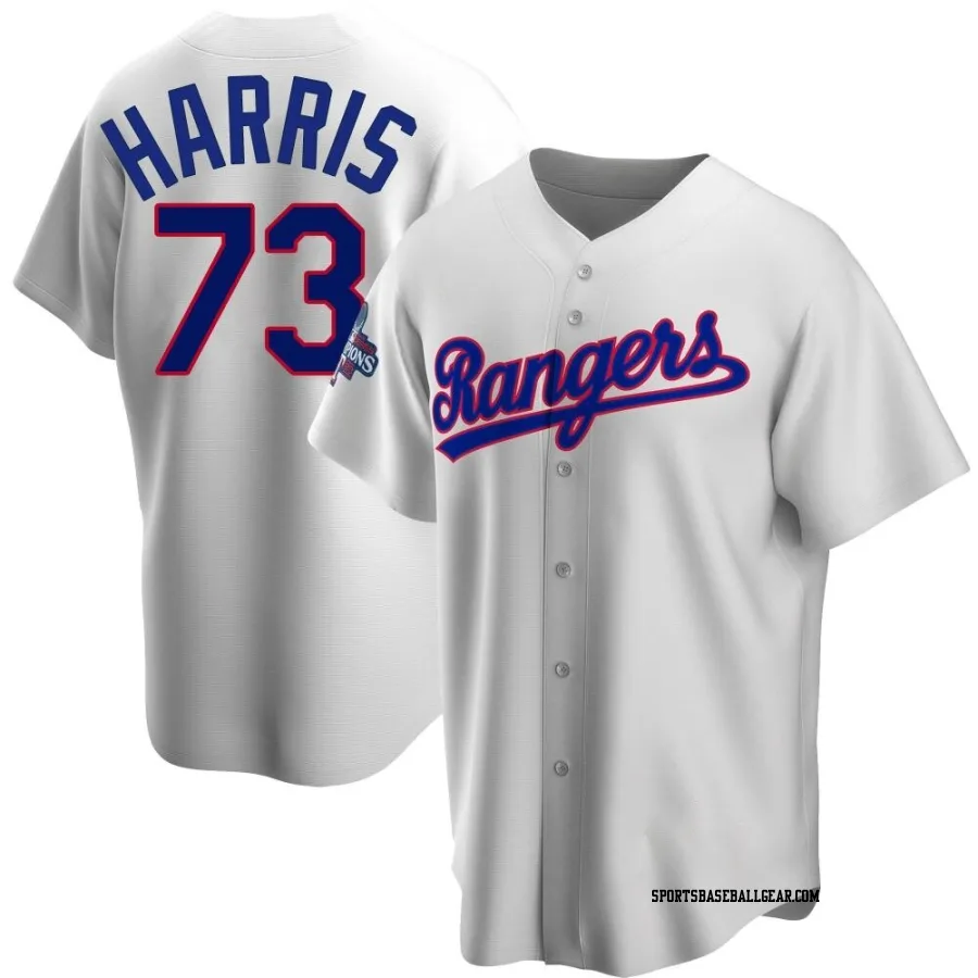 Dustin Harris Men's Texas Rangers White Replica Home Cooperstown Collection 2023 World Series Champions Jersey