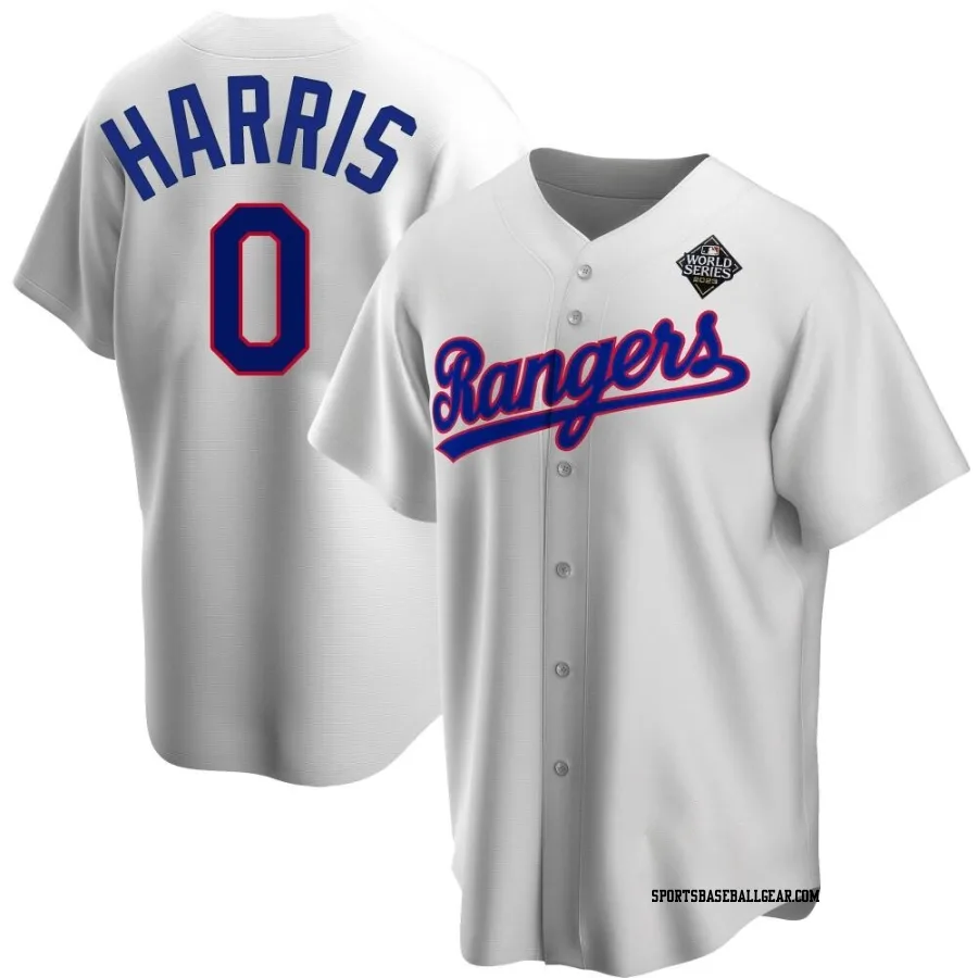 Dustin Harris Men's Texas Rangers White Replica Home Cooperstown Collection 2023 World Series Jersey