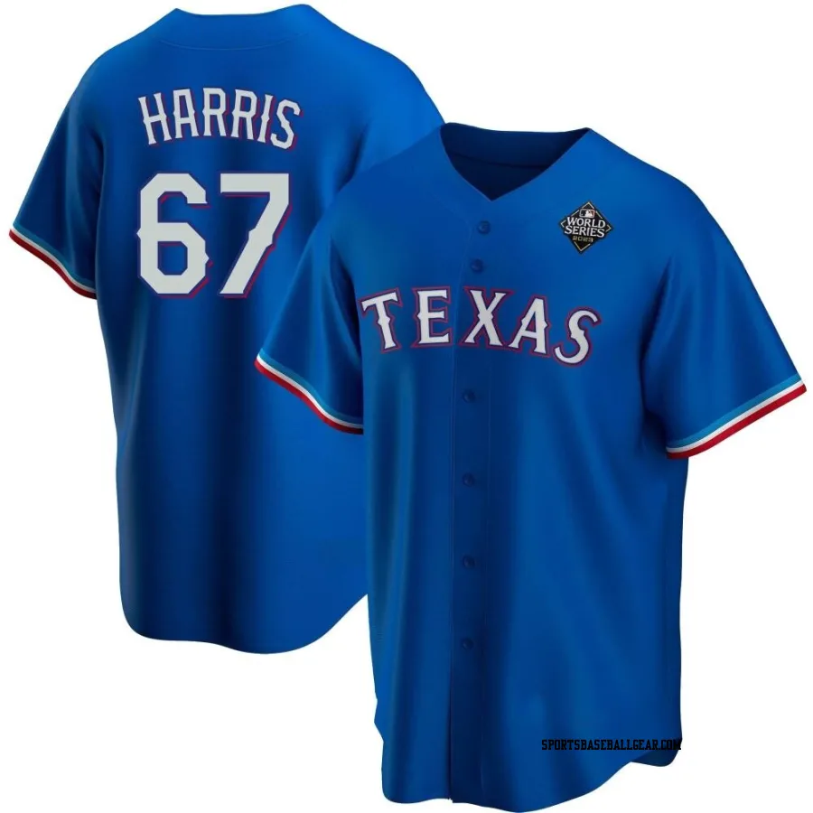 Dustin Harris Youth Texas Rangers Royal Replica Alternate 2023 World Series Jersey