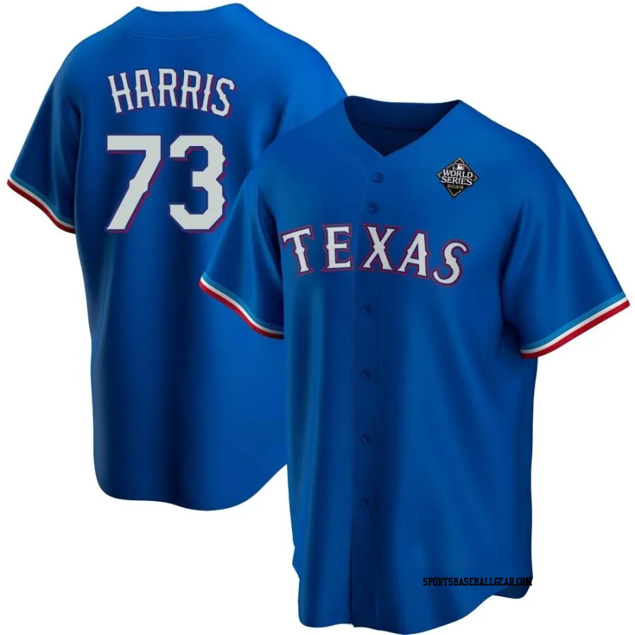 Dustin Harris Youth Texas Rangers Royal Replica Alternate 2023 World Series Jersey