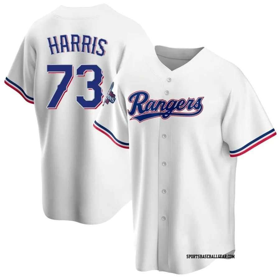 Dustin Harris Youth Texas Rangers White Replica Home 2023 World Series Champions Jersey